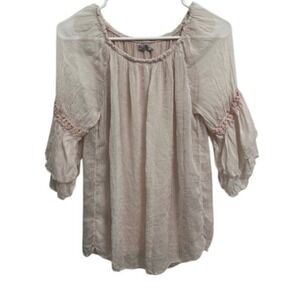 Elena Baldi‎ Italy 100% Silk Peasant Top Crochet Trim Bell Sleeve Blouse Size Lg